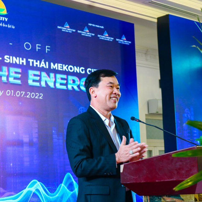 Ông Trương Đình Thảo – Tổng Giám đốc Công ty CP TM DV Địa ốc Hoàng Quân MêKông phát biểu tại sự kiện