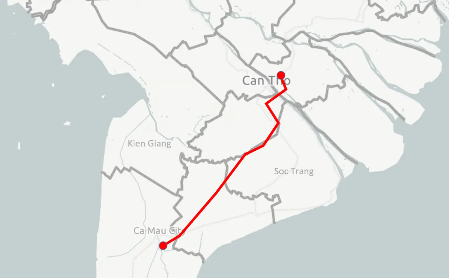 Hướng tuyến cao tốc Cần Thơ – Cà Mau