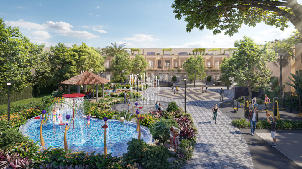 Sân chơi nước trong công viên trung tâm Serenity Garden của dự án Lan Anh Avenue